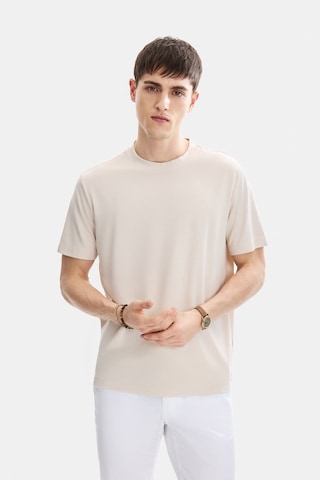 Backandbond Ekru Regular Fit Örme Bisiklet Yaka Tişört