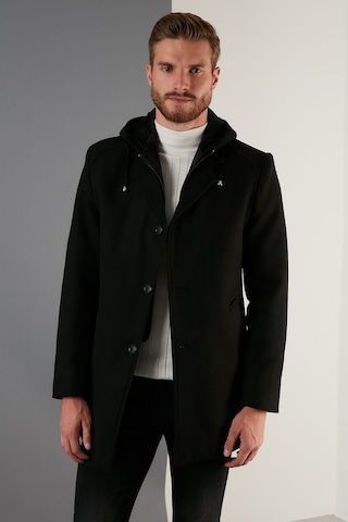 Buratti Çıkarılabilir Kapüşonlu Kırçıllı Slim Fit Kaşe Erkek Kaban 5841013 Siyah