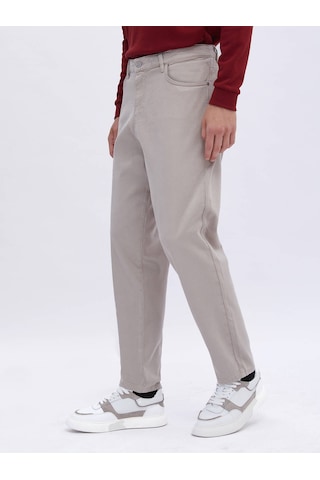 Kip Bej Dokuma Carrot Fit Casual Pamuk Karışımlı Pantolon Bej