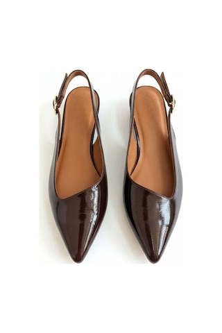Ne&ve Shoes Kahve Rugan Sivri Burun Tokalı Kadın Babet Kahverengi