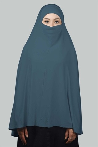 Altobeh Hazır Türban Peçeli Pratik Eşarp Tesettür Nikaplı Hijab - Namaz Örtüsü Sufle (5XL)- Açık Petrol