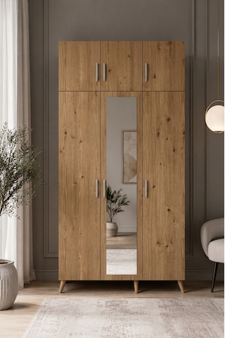 Alara Tamamı Mdf Aynalı Portmanto Vestiyer Ayakkabılık Çam 120 Cm - M5
