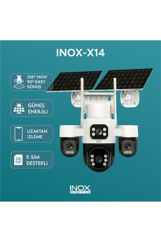 Solar Güneş Enerjili İnox-x14 E-sım Destekli 4 Kameralı Kablosuz 4g Güvenlik Kamerası
