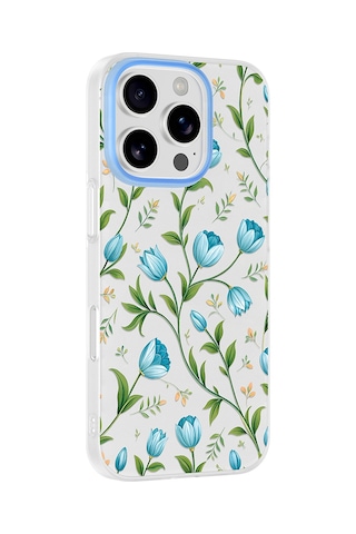 Apple iPhone Uyumlu 16 Pro Max Kılıf Kamera Korumalı Desenli Zore Klip Kapak - Mavi Lale -