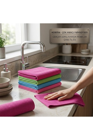 Nobera 3'lü Set 50x70 Cm Çok Amaçlı Mikrofiber Bez - Baklava Desenli Cam, Tv Ve Toz Bezi Karışık
