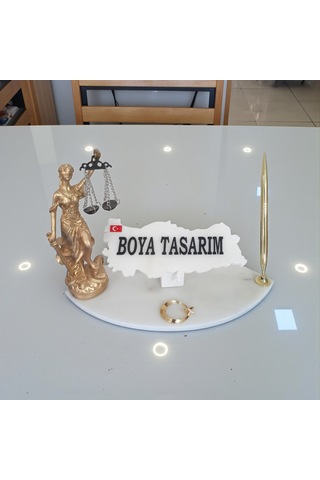 Doğal Beyaz Mermer İsimlik Sümen Takımı Kalem Ve Terazi Metal Ay Yıldızlı