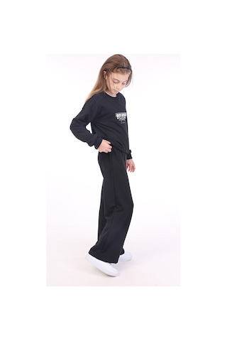 Toontoy Kids Toontoy Kız Çocuk 2'li Takım Baskılı Bisiklet Yaka Sweatshirt & Beli Lastikli Bol Paça Eşofman Altı - 2 İplik Siyah