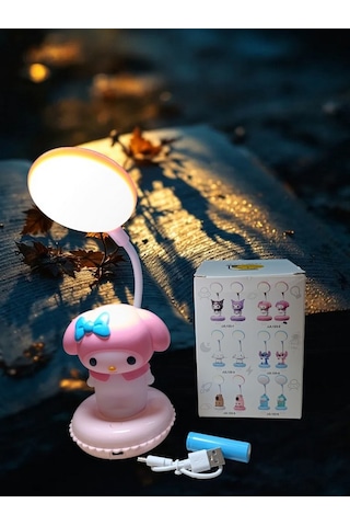 Pembe Melodi Figürlü Katlanabilir Ve Şarjlı Pilli Led Masa Lambası Pembe