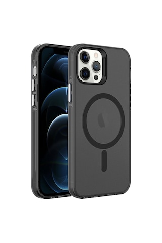 Apple Uyumlu iPhone 12 Pro Uyumlu Zore Magsafe Şarj Özellikli Buzlu Transparan C-pro Sert Kılıf-siyah Siyah -