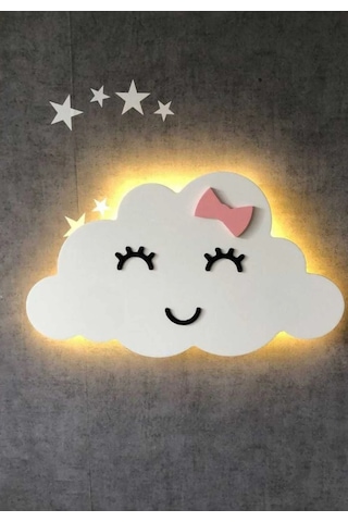 Led Işıklı Çocuk Odası Duvar Dekorasyon Gülen Bulut Kız Çocukları İçin