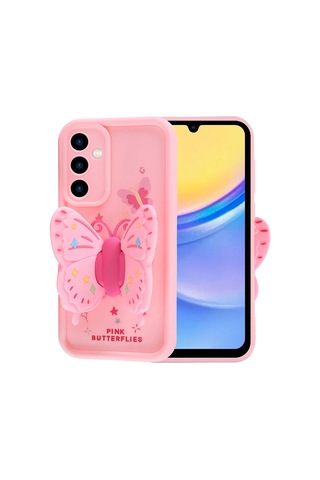 Samsung Uyumlu Galaxy A15 Kılıf Kamera Korumalı Figür Tasarımlı Zore Kapya Kapak Pembe Açık