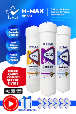 H-max Inline Kapalı Kasa Su Arıtma Cihazı Ilk 3 Filtre Seti 020