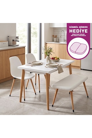 Vilinze Eames Sandalye-bank Avanos Ahşap Mdf Mutfak Masası Takımı - 70x120 Cm Natürel