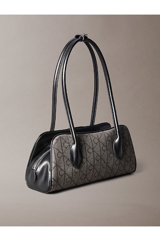 Calvin Klein Kadın Emblem Trio Jacquard Omuz Çantası-15853 Bej - Siyah