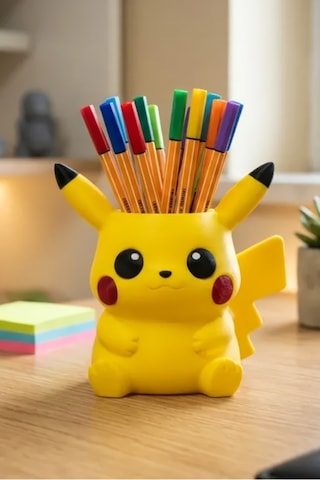 Pikacu Temalı Sarı Masaüstü Kalemlik Çocuk Odası Dekoratif Masaüstü Kalemlik
