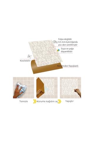 Tink KENDİNDEN YAPIŞKANLI SALON ÇİÇEKLİ DESENLİ PVC KARO 30X30 CM