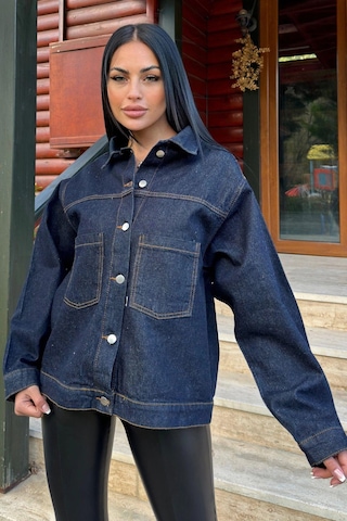 Lacivert Denim Color, Apaş Yaka, Çift Cepli, Kaliteli Jeans Kumaş, Salaş Kot Ceket Lacivert
