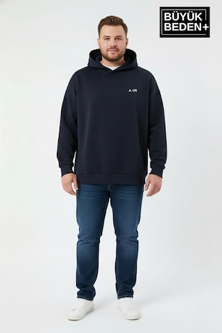 Süperlife Erkek Büyük Beden Ar Baskılı Kapüşonlu İnce Sweatshirt Spr26bsw963 Lacivert