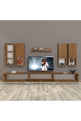 Decoraktiv Eko 8da Slm Krom Ayaklı Tv Ünitesi Tv Sehpası Ceviz