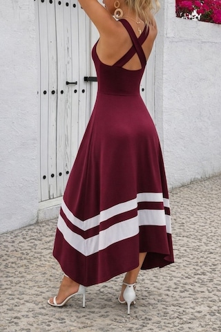 Alyn Wear Kadın Askılı Yuvarlak Yaka Asimetrik Şerit Detaylı Uzun Viskon Elbise Bordo
