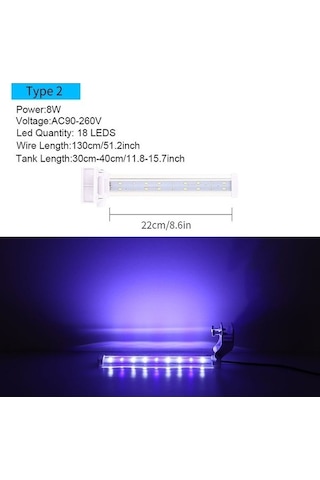 My Topped 22cm Akvaryum Klips Led Aydınlatma, Mavi Beyaz, Balık Ve Mercan Renkleri, Uygun Farklı Akvaryumlar İçin