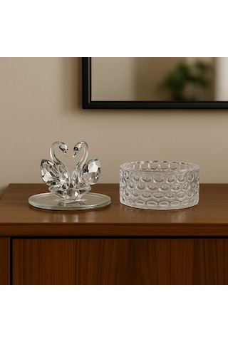 Kristal İki Kuğulu Takı Toka Kutusu 12x8