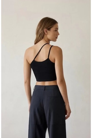 LUXSTOREE Kadın Siyah Tek Omuzlu Çapraz Askılı Crop Top Büstiyer Modern Ve Şık Tasarım Çok Renkli