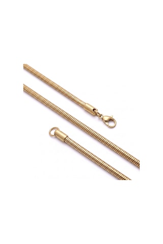 Premium Parlak Ve Şık Oval Spiral Erkek Çelik Zincir Kolye 5 Mm 55 Cm 3183eck011 - Gold Renk Altın