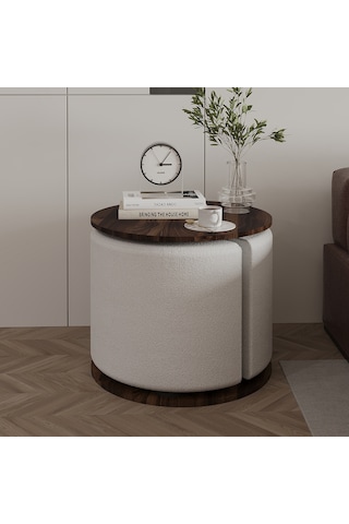 Vexana Puflu Yan Sehpa Saklanabilir Puflu Servis Sehpası Ceviz