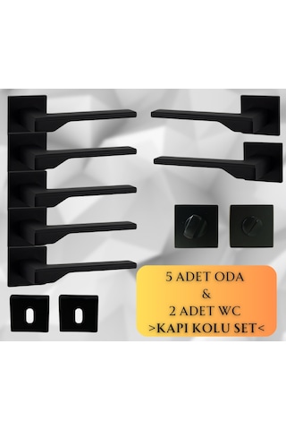 Stilo Siyah 5 Adet Oda 2 Adet Wc Kare Rozetli Kapı Kolu Set - Stılo Syh 5+2