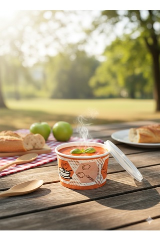 Karton Çorba Kasesi, 16 Oz 473 Ml , Şeffaf Kapaklı, 25 Adet - Paket Servis İçin Sızdırmaz 25