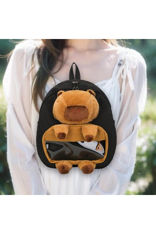 Homyl Capybara Sırt Çantası Doldurulmuş Hayvan Tatil Siyah