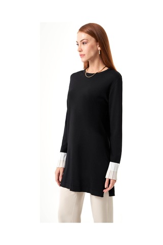 Mizalle Kol Piliseli Rayon Triko Siyah-taş Tunik Siyah - Taş Rengi