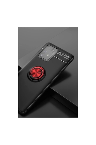 Samsung Galaxy Uyumlu, A91 / S10 Lite Kılıf Range Yüzüklü Silikon - Siyah-kırmızı