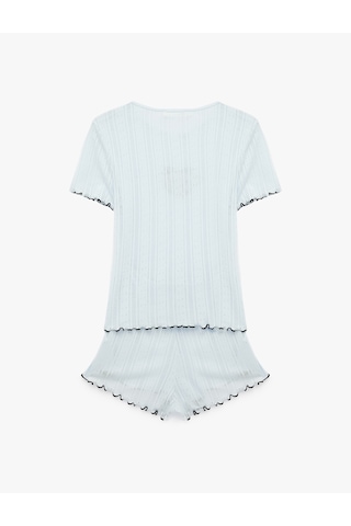 Koton Modal Kumaş Kısa Kollu Bisiklet Yaka Şortlu Pijama Takımı Açık Mavi 6slk40135mk