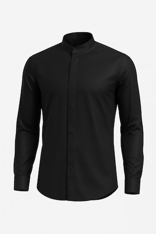 Plus Scorpion Erkek Hakim Yaka Slim Fit Gömlek Şık, Modern, Uzun Kollu, Düz Model Siyah
