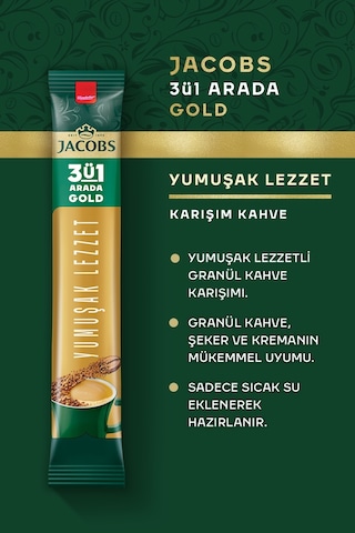 Jacobs 3'ü 1 Arada Gold Yumuşak İçim Karışım Kahve 40 x 18 G