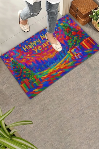 Valerine Life Happy New Year Mutlu Yıllar Welcome Hoş Geldiniz Kapı Önü Paspası 45x70cm Kahverengi