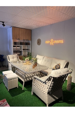 Depodunya Sercangarden Rattan Bahçe Balkon Teras Mobilyası Bahçe Takımı Oturma Grubu 7 Kişilik Bahçe Takımı Krem