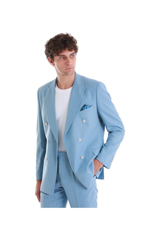 Hatemoğlu Mavi Slim Fit Çizgili Kruvaze Takım Elbise 33223024c014 161 Mavi