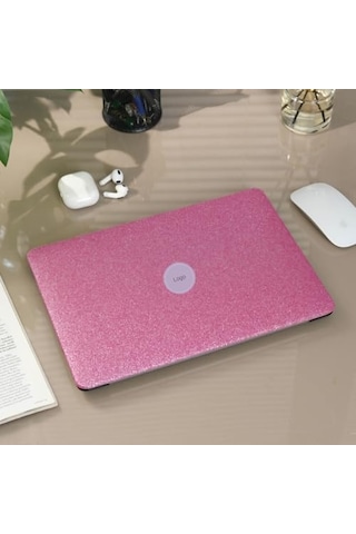 Macbook Pro 13 İnç M1 M2 Uyumlu Sert Kapak Kılıf Simli Parlak Pembe Yüzey Alt + Üst Kapak 360 Çizilmeye Dayanıklı Açık Pembe