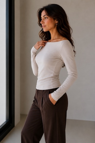 Sortie Collection Kayık Yaka Uzun Kollu Fit Bluz Taş