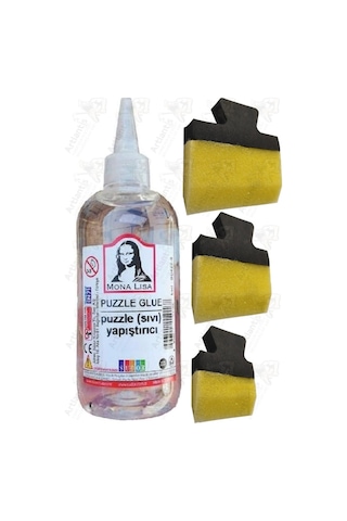 Puzzle Yapıştırıcı 250 Ml 1 Adet Ve Yassı Patpat Sünger Fırça Seti 3 Lü Monalisa Yapboz Pazıl Yapıştırıcısı Şeffaf