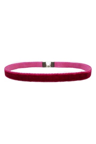 Fuşya Renk Kadife Choker Kadın Tasma Kolye Gümüş