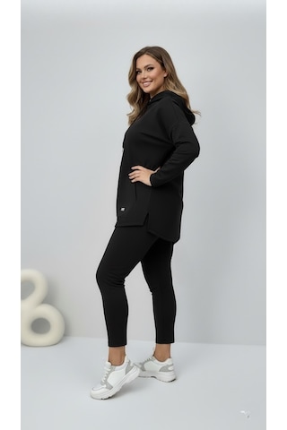 Koza Butik Kadın Büyük Beden Uzun Kollu Kapüşonlu Kanguru Cepli Sweatshirt 2016 Siyah