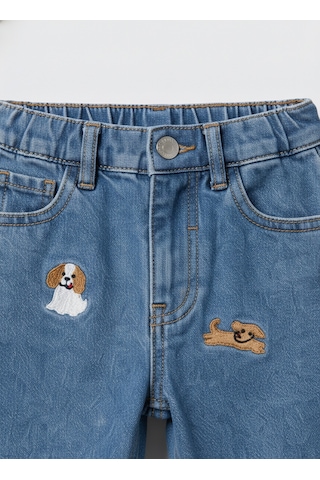 Magu Erkek Çocuk Pamuklu Mavi Kot Pantolon Köpek Nakışlı