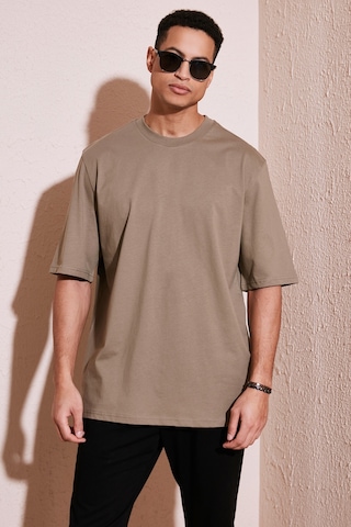 Buratti Pamuklu Oversize Bisiklet Yaka Basic Erkek T Shirt 5902365 Vizon