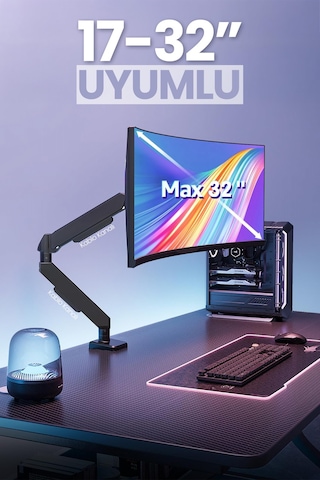 Tek Kollu Monitör Kolu Vesa Uyumlu Hareket Ayarlanabilir Monitör Standı 17-32" 9kg Kapasite Tutucu