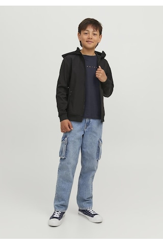 Jack & Jones Kisa Kollu Logo Baskili Tisört - Çocuk 12237435 Dark Navy Siyah