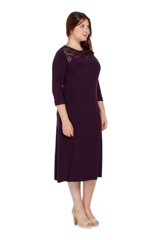 Nidya Moda Büyük Beden Dantel Roba Elbise-4078Dm Mürdüm